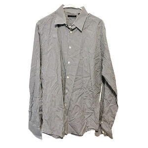 Theory‎ Button Up Mens Size 16.5 Grey Plaid Long Sleeve Collared Cotton Blend